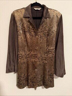 Vintage Faust France two piece velour set with snake skin print on blouse